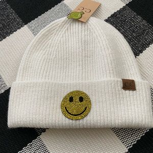 Smiley Face Sparkly Knit Beanie